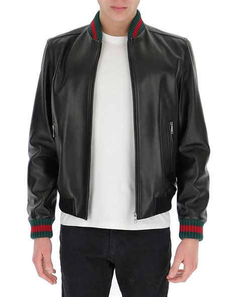 bomber leather jacket gucci|gucci web black leather jacket.